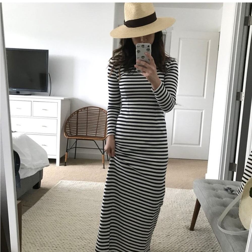 J.Crew Collection Maxi Dress Striped Navy White Long Sleeve Knit Cotton 4